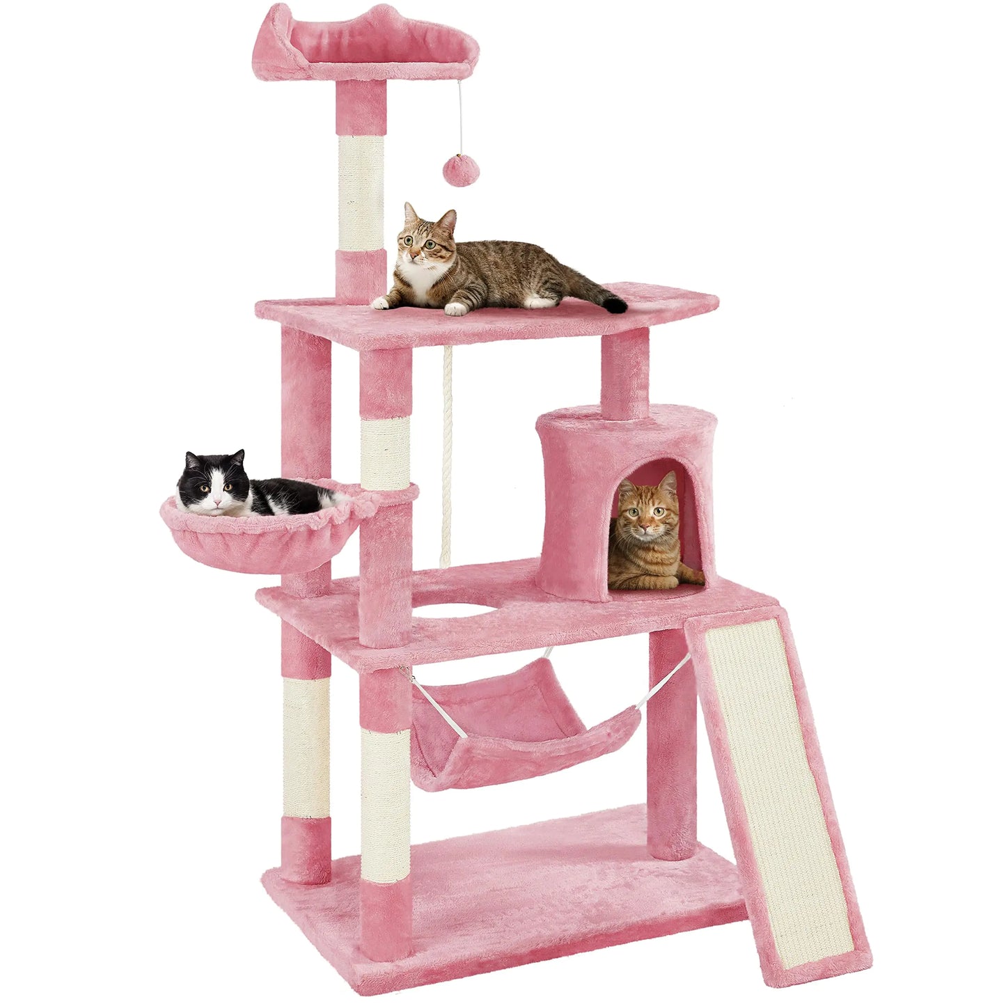 63.5" Multi-Level Cat Tree for Indoor Cats, Cat Condo Tower with Basket Hammock, Scratching Posts & Perches